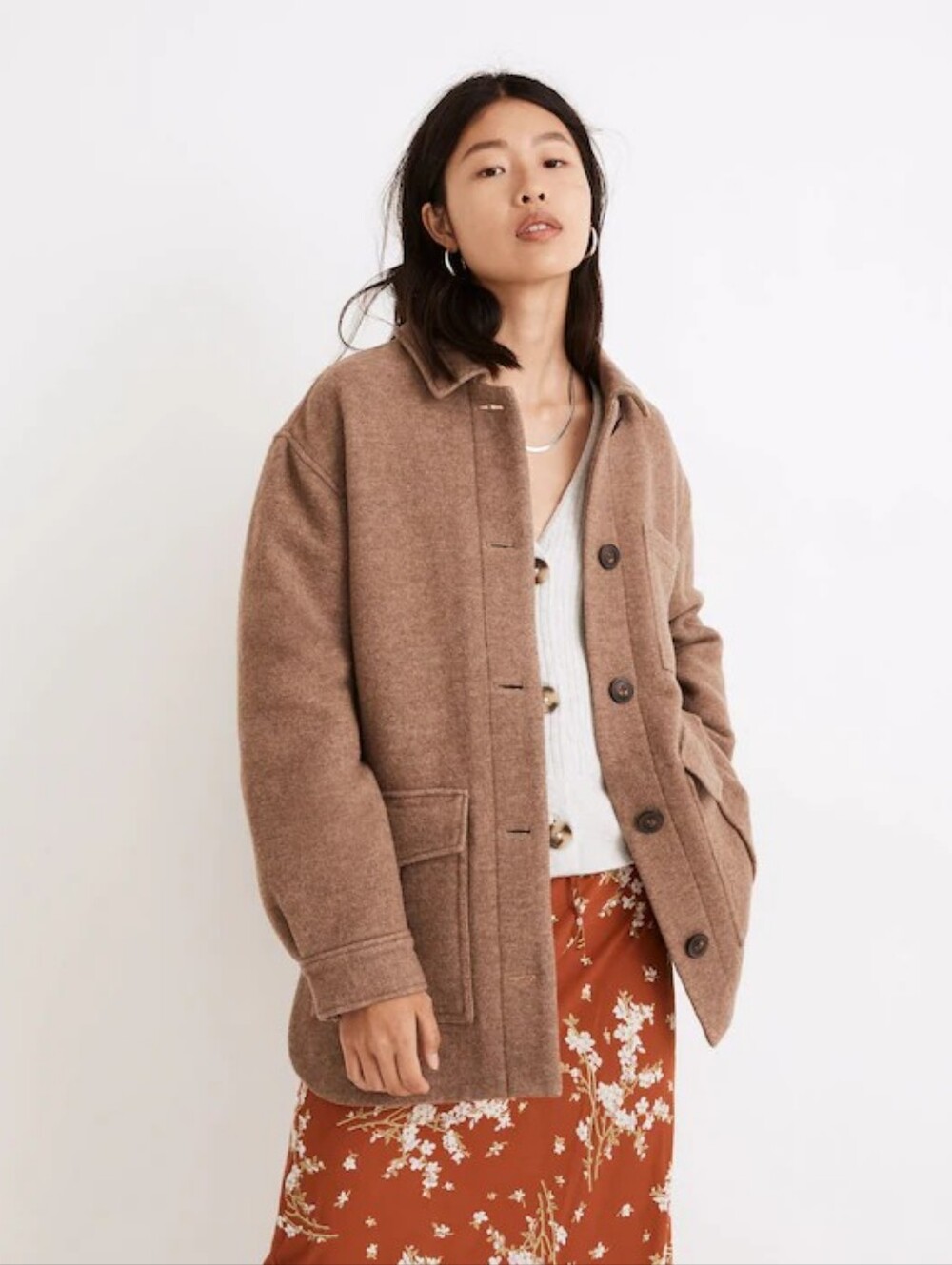 MADEWELL Belrose Shirt-Jacket Beige Color Women Size Small 50% Wool Big Pockets